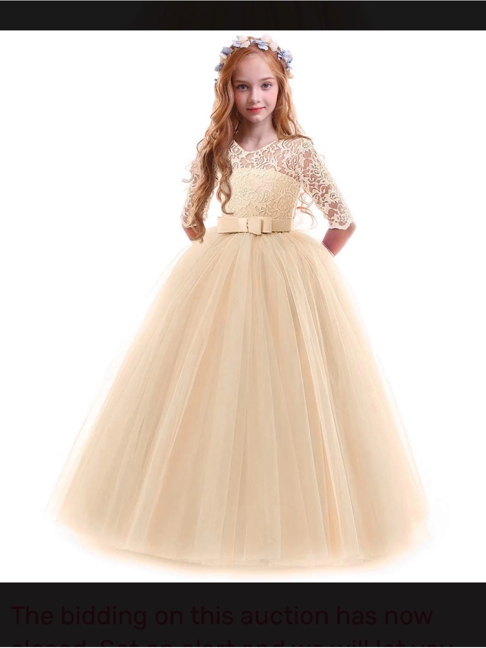 Ibtom Light Peach Lace & Tulle Flower Girl Dress with Bow